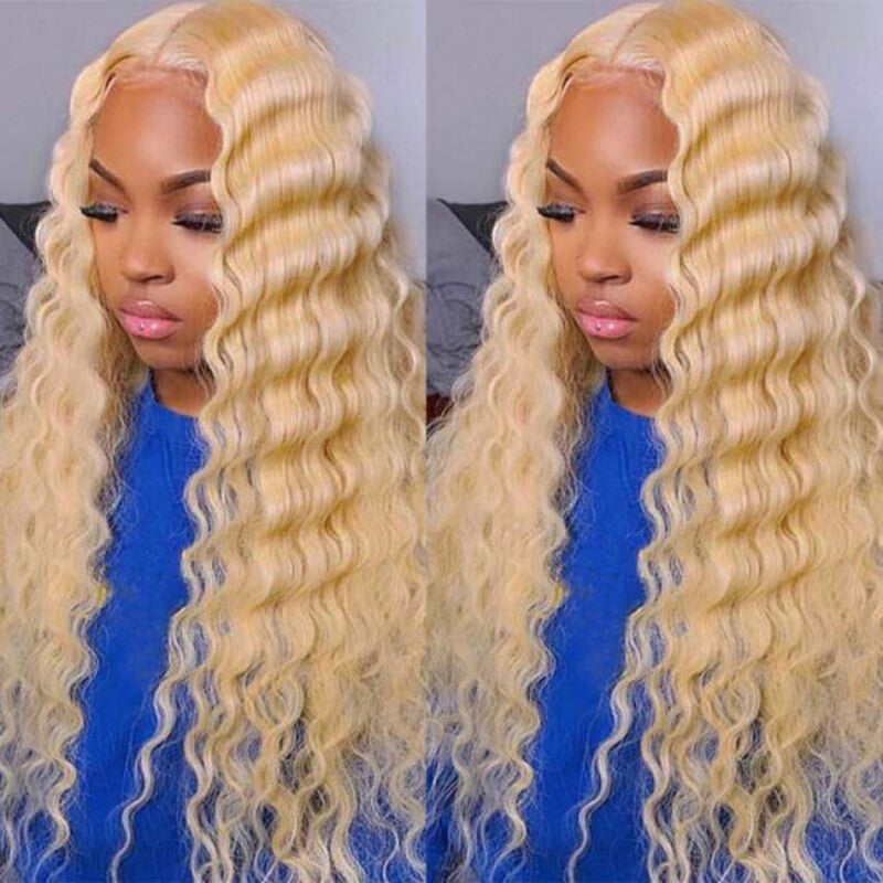 #613 Blonde Deep Wave Wig HD Transparent Lace Wig 100% Virgin Human Hair
