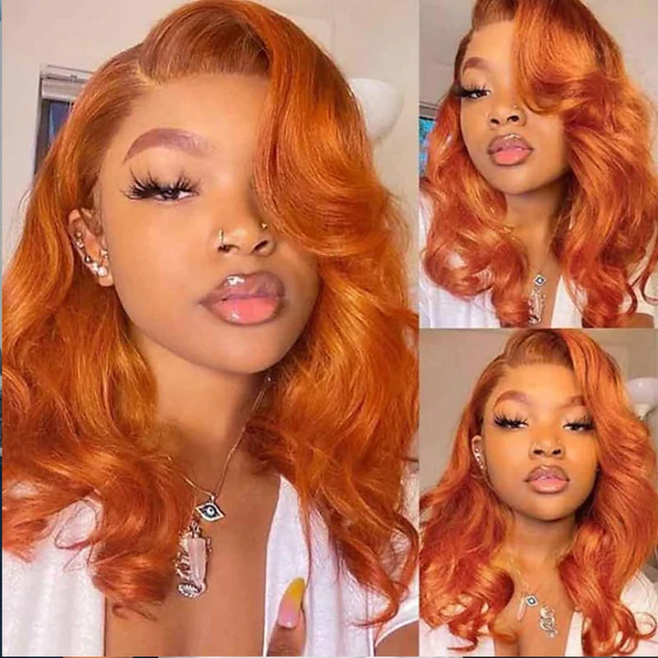 Orange Color Body Wave HD Transparent Lace Frontal Wig 100% Human Virgin Hair