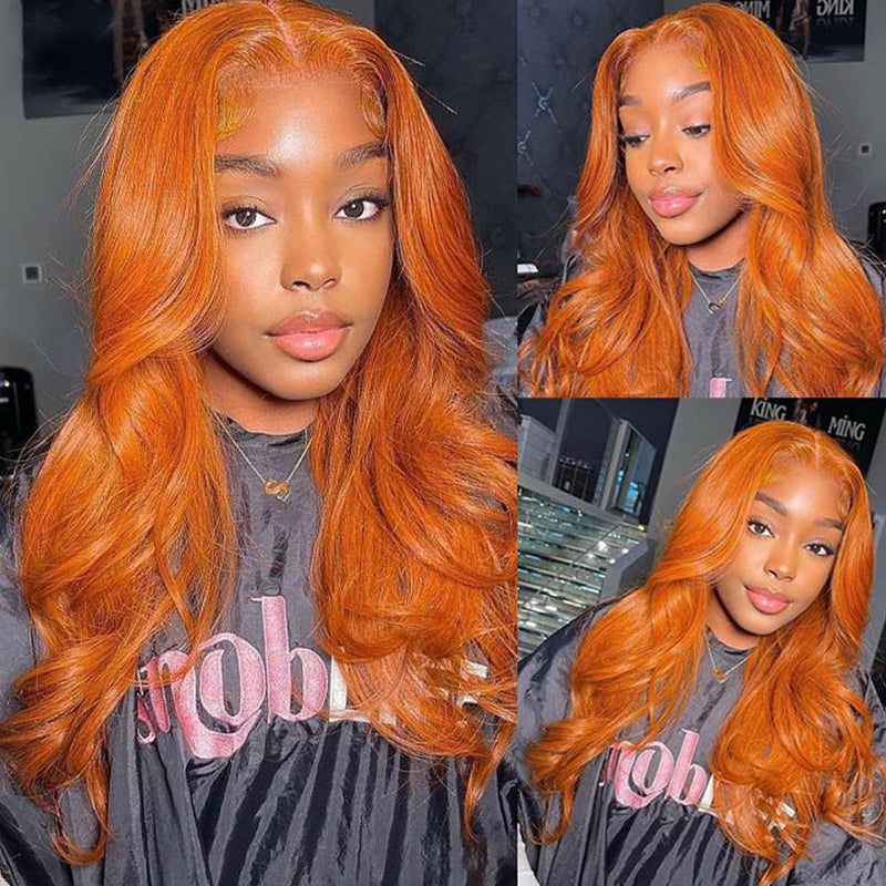 Orange Color Body Wave HD Transparent Lace Frontal Wig 100% Human Virgin Hair