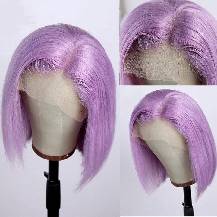 Purple Colored Bob Wig HD Transparent Pre-plucked Lace Bob Wig Human Hair