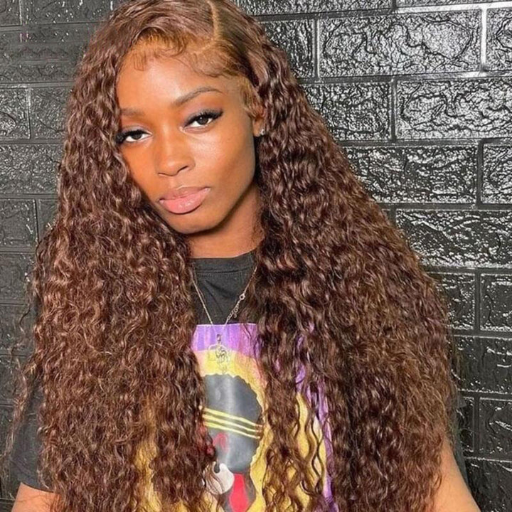 #4 Chocolate Brown Water Wave Wig Transparent Pre-plucked Lace Wig Human Hair