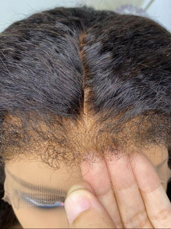 4C Curly Edges Hairline Kinky Straight 7x6/13x6 Glueless Lace Frontal Wigs With Baby Hair