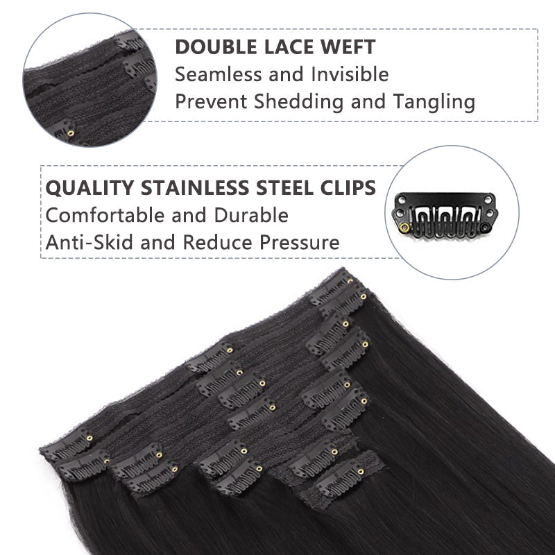Straight Clip In Hair Extensions For Black Women Remy Human Hair 8pcs With 18 Clips