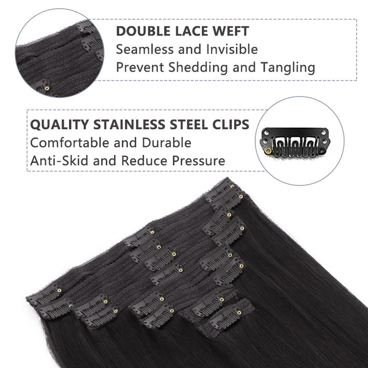 Straight Clip In Hair Extensions For Black Women Remy Human Hair 8pcs With 18 Clips