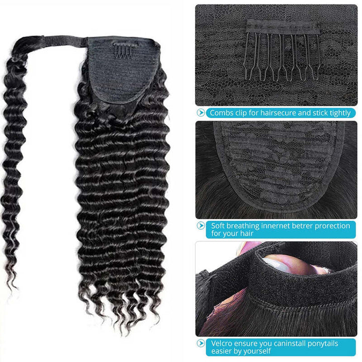 Cheetahbeauty Deep Curly Wrap Ponytail 100% Human Hair Extension