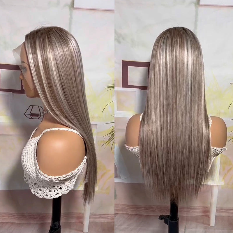 Ash Blonde Highlight  13x6 Lace Front Wigs Straight Human Hair Wigs