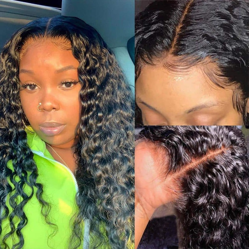 Deep Wave 4x4 HD Transparent Lace Closure Wig 100% Cuticle Aligned Virgin Human Hair