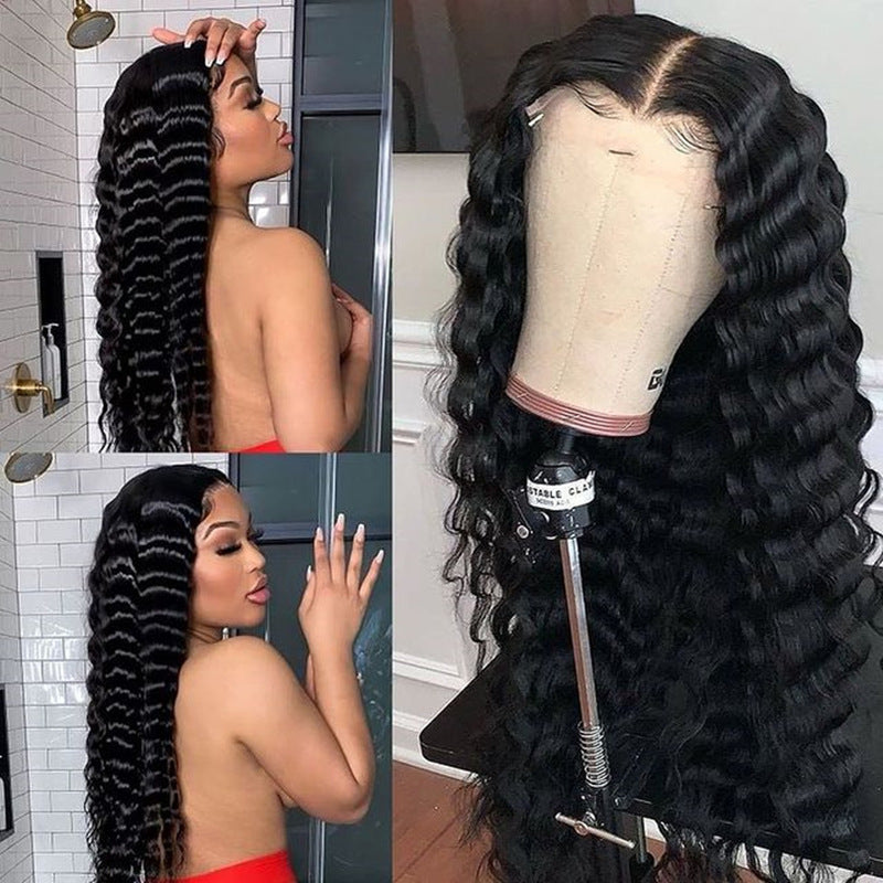 Deep Wave 4x4 HD Transparent Lace Closure Wig 100% Cuticle Aligned Virgin Human Hair