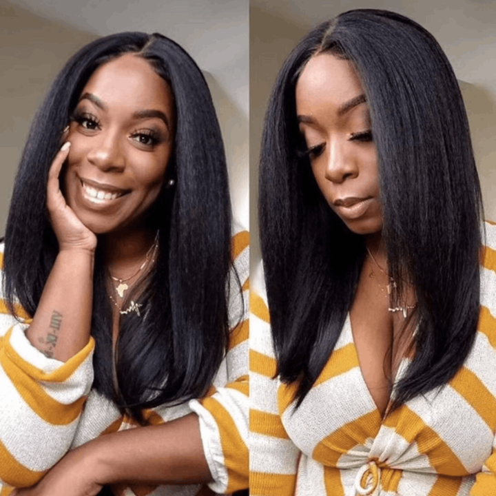Kinky Straight 4x4 Lace Closure Wig 100% Cuticle Aligned Yaki Straight Human Hair