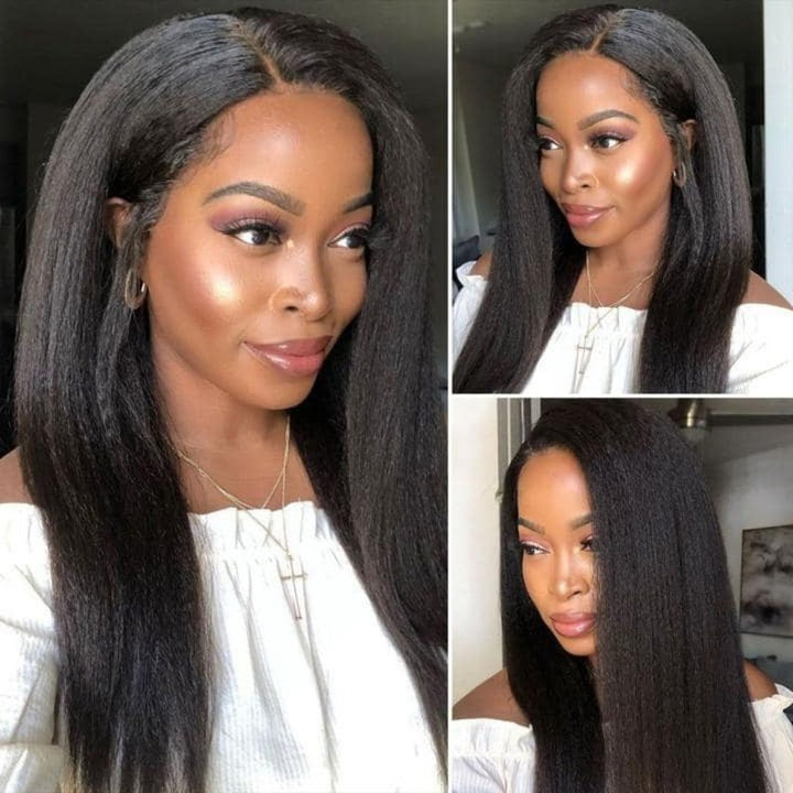 Kinky Straight 4x4 Lace Closure Wig 100% Cuticle Aligned Yaki Straight Human Hair
