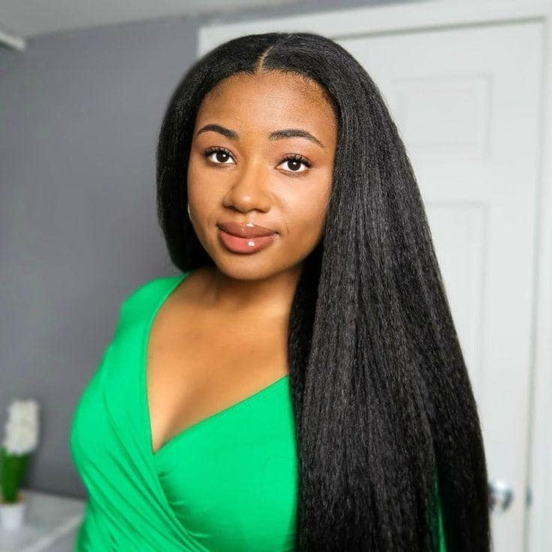 Kinky Straight 4x4 Lace Closure Wig 100% Cuticle Aligned Yaki Straight Human Hair
