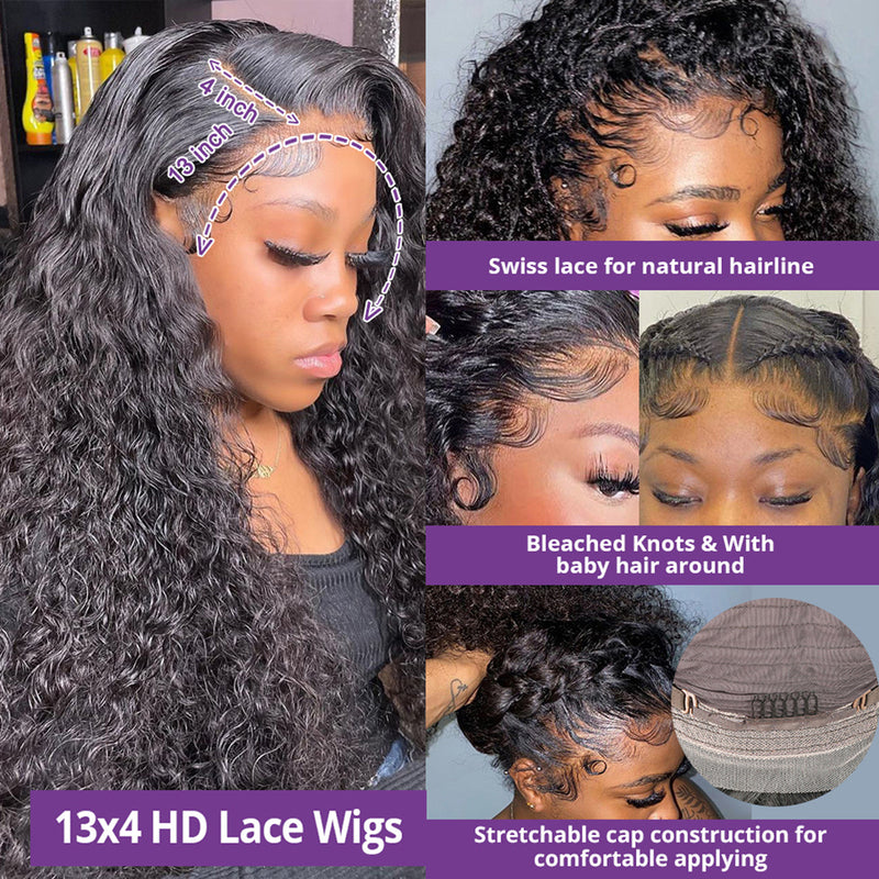 Deep Curly 13x4 HD Transparent Lace Front Wig 100% Virgin Human Hair
