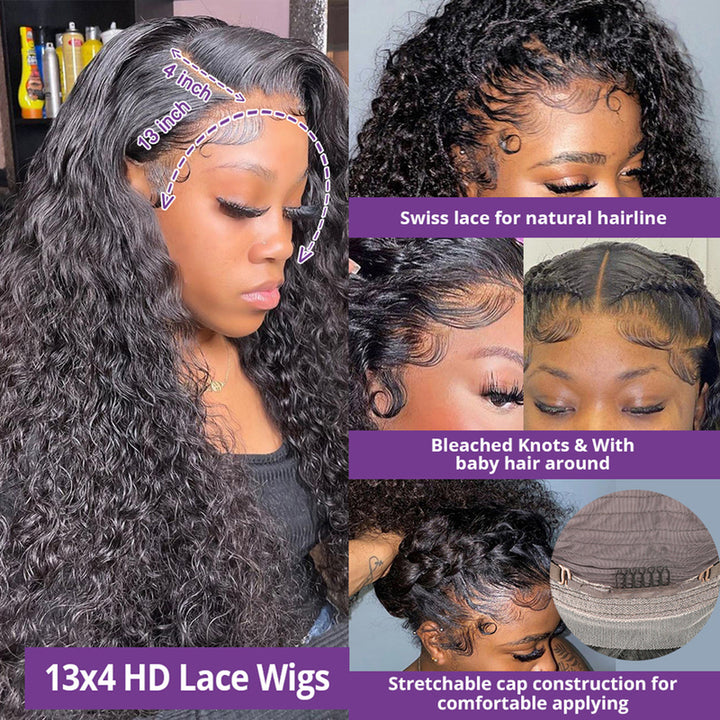Deep Curly 13x4 HD Transparent Lace Front Wig 100% Virgin Human Hair