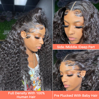 Deep Wave HD Transparent Lace Frontal Wig 100% Virgin Human Hair