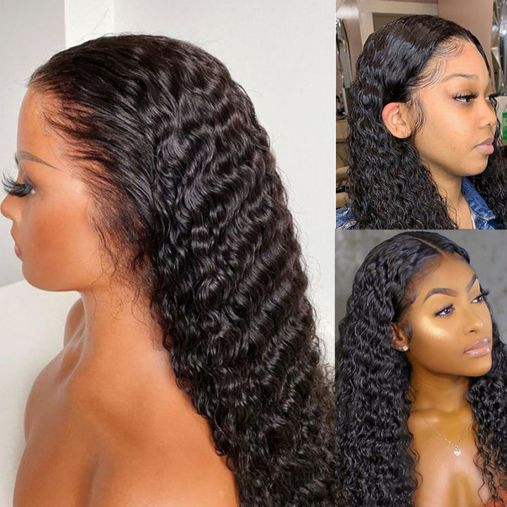 Deep Wave HD Transparent Lace Closure Wig 100% Virgin Human Hair