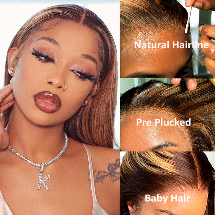 Straight P4/27 Highlight Colored Bob Wig HD Transparent Lace Frontal Wig