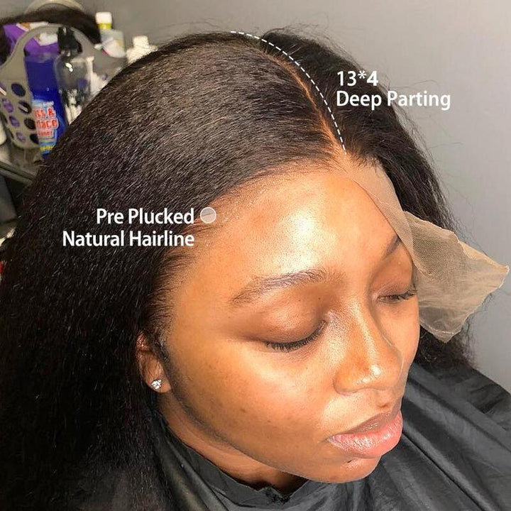 Kinky Straight HD Transparent 13x4 Pre-plucked Lace Frontal Wig