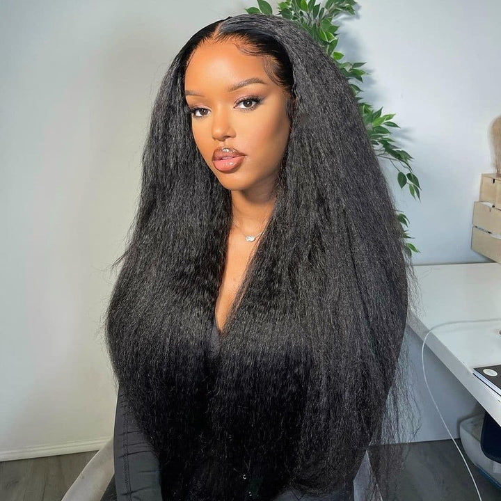 Kinky Straight 4x4 HD Transparent Lace Closure Wig Yaki Straight 100% Virgin Human Hair