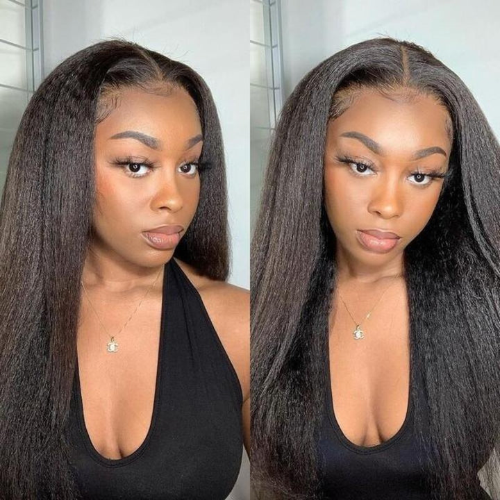 Kinky Straight 4x4 HD Transparent Lace Closure Wig Yaki Straight 100% Virgin Human Hair
