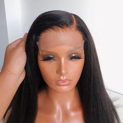 Kinky Straight HD Lace Closure Wig Yaki Straight Virgin Human Hair Wig