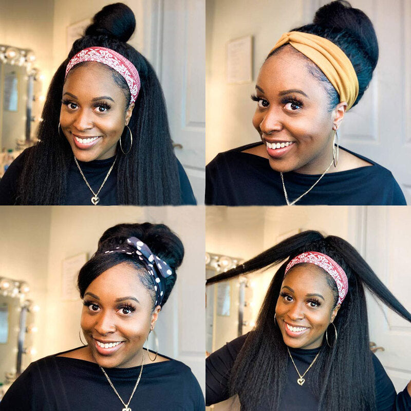 Kinky Straight Headband Wig Cuticle Aligned Yaki Straight Human Hair Wig