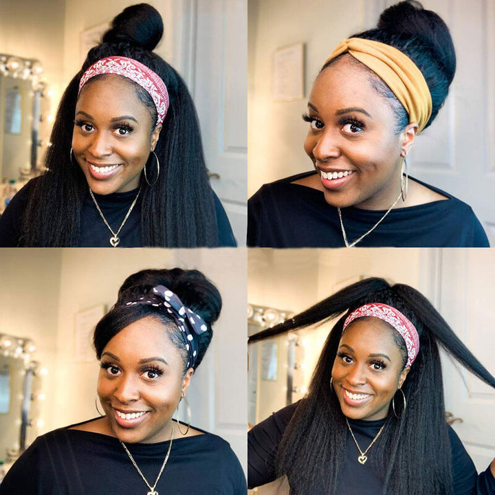 Kinky Straight Headband Wig Cuticle Aligned Yaki Straight Human Hair Wig