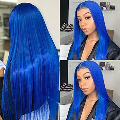 Jewelry Blue Straight HD Transparent Lace Wig 100% Virgin Human Hair