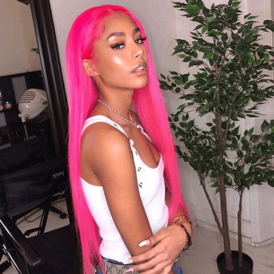 Hot Pink HD Transparent Lace Front Wig 100% Virgin Human Hair