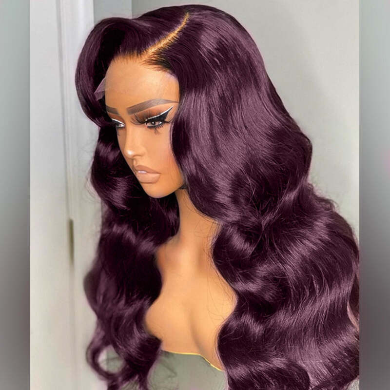 Midnight Dark Purple Pure Colored Body Wave Lace Frontal Wig  New Arrival Dark Purple Color