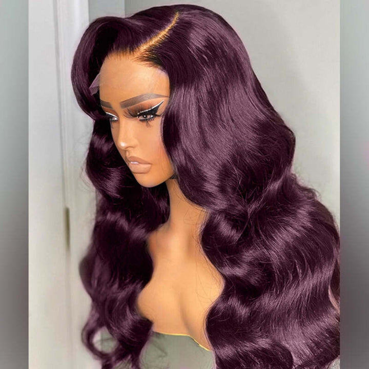 Midnight Dark Purple Pure Colored Body Wave Lace Frontal Wig  New Arrival Dark Purple Color