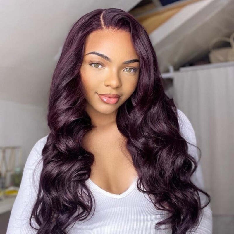 Midnight Dark Purple Pure Colored Body Wave Lace Frontal Wig  New Arrival Dark Purple Color