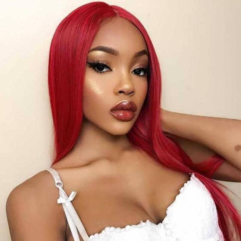 Burgundy Color HD Transparent Lace Front Wig 100% Virgin Human Hair