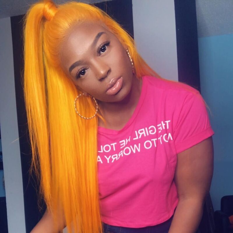 Orange Color HD Transparent Lace Front Wig 100% Virgin Human Hair