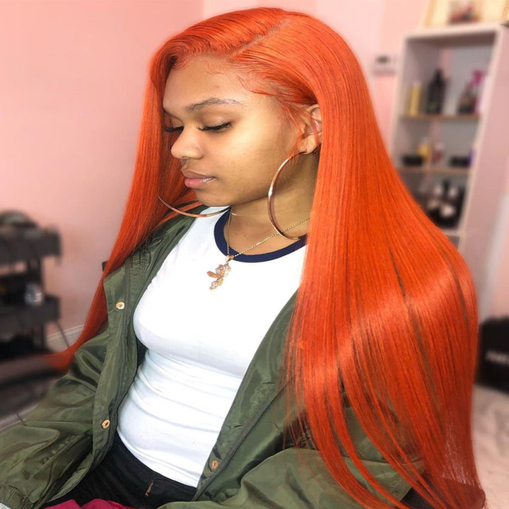 Ginger Color HD Transparent Lace Front Wig 100% Virgin Human Hair