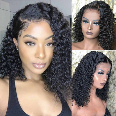Curly Bob 13x4 HD Transparent Lace Front Wig 100% Virgin Human Hair