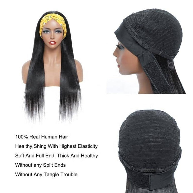 Straight Glueless Headband Wig 100% Cuticle Aligned Virgin Human Hair