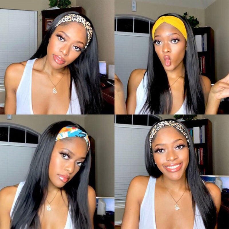 Straight Glueless Headband Wig 100% Cuticle Aligned Virgin Human Hair