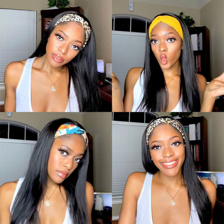 Straight Glueless Headband Wig 100% Cuticle Aligned Virgin Human Hair