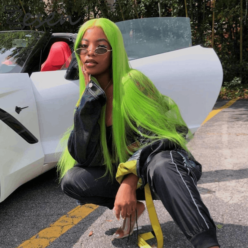 Green Colored HD Transparent Lace Frontal Wig 100% Human Virgin Hair