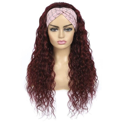 Water Wave 99J Burgandy Glueless Headband Wig 100% Virgin Human Hair