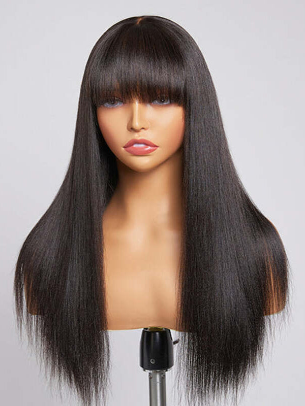 Sale True Scalp | 2x4 Realistic Yaki Straight Wig With Bangs Minimalist Undetectable Lace Wig