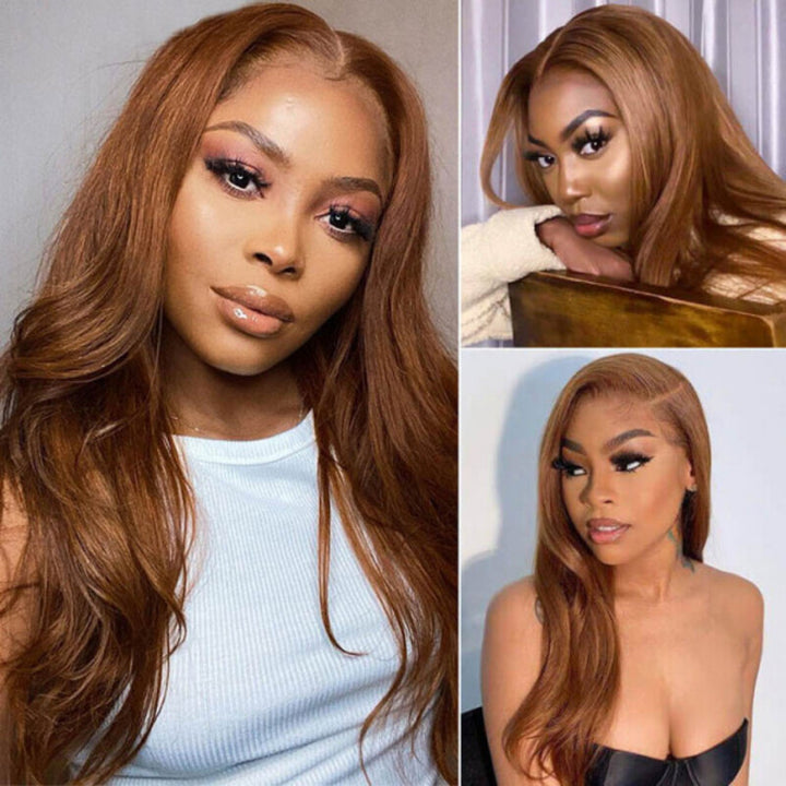 #6 Light Brown Colored Straight Transparent Lace Wig 100% Human Hair
