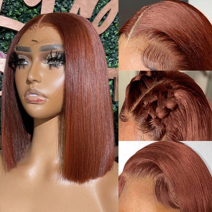 #33 Reddisht Brown Colored Bob Wig Auburn Copper Transparent  Lace Human Hair Wig