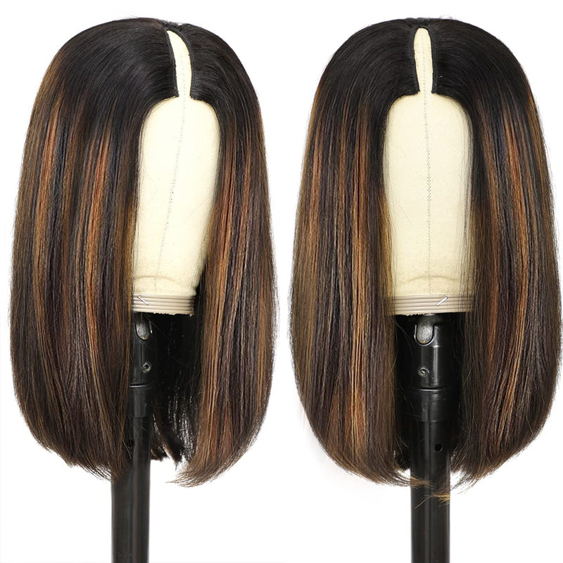 Straight #FB30 Highlight Colored V Part Bob No Leave Out Ombre U Part Bob Wig