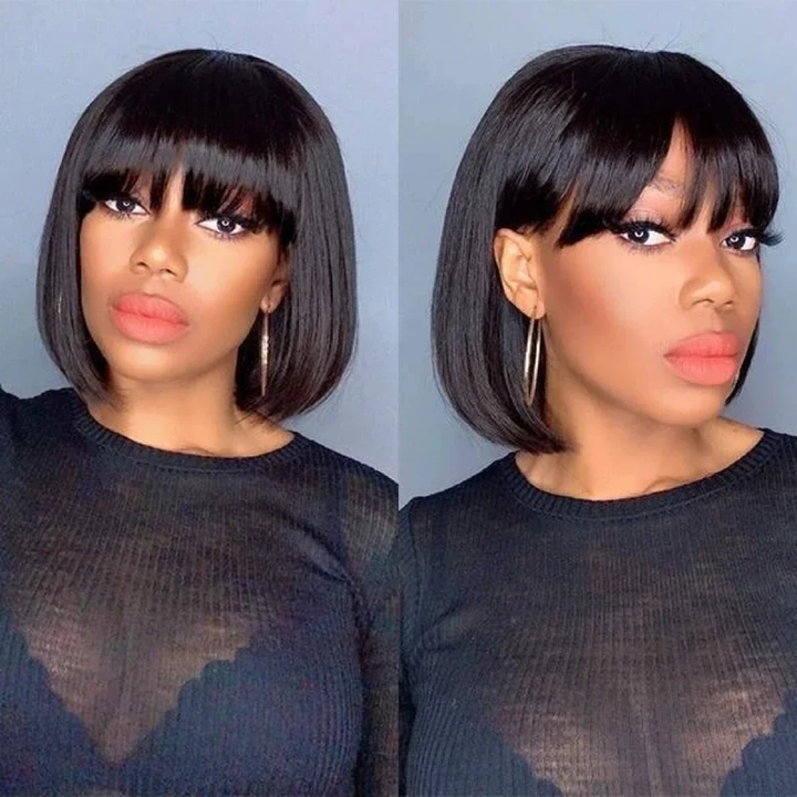 Machine Made Short Straight Bob Wig With Bang
