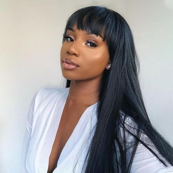 Cheetahbeauty Straight/Body Wave Machine Made Wig With Bang