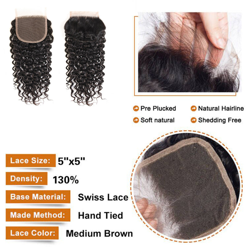 Water Wave Bundles With 5x5 Lace Closure 10A Virgin Human Hair Extension