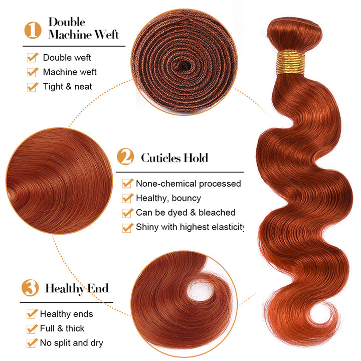 Orange Ginger Body Wave Bundles Deal 100% Virgin Human Hair Extension