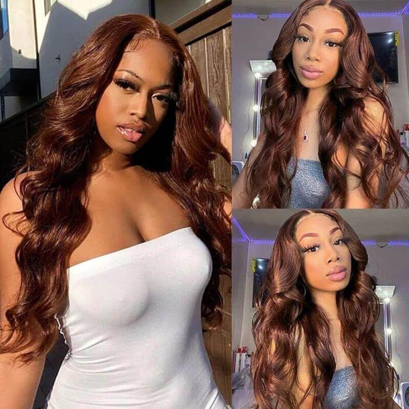 #2 Chocolate Brown Body Wave HD Transparent Lace Wig 100% Virgin Human Hair