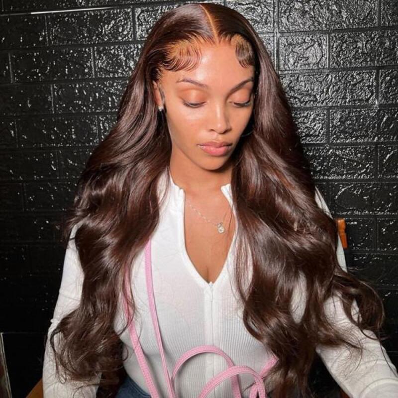 #2 Chocolate Brown Body Wave HD Transparent Lace Wig 100% Virgin Human Hair